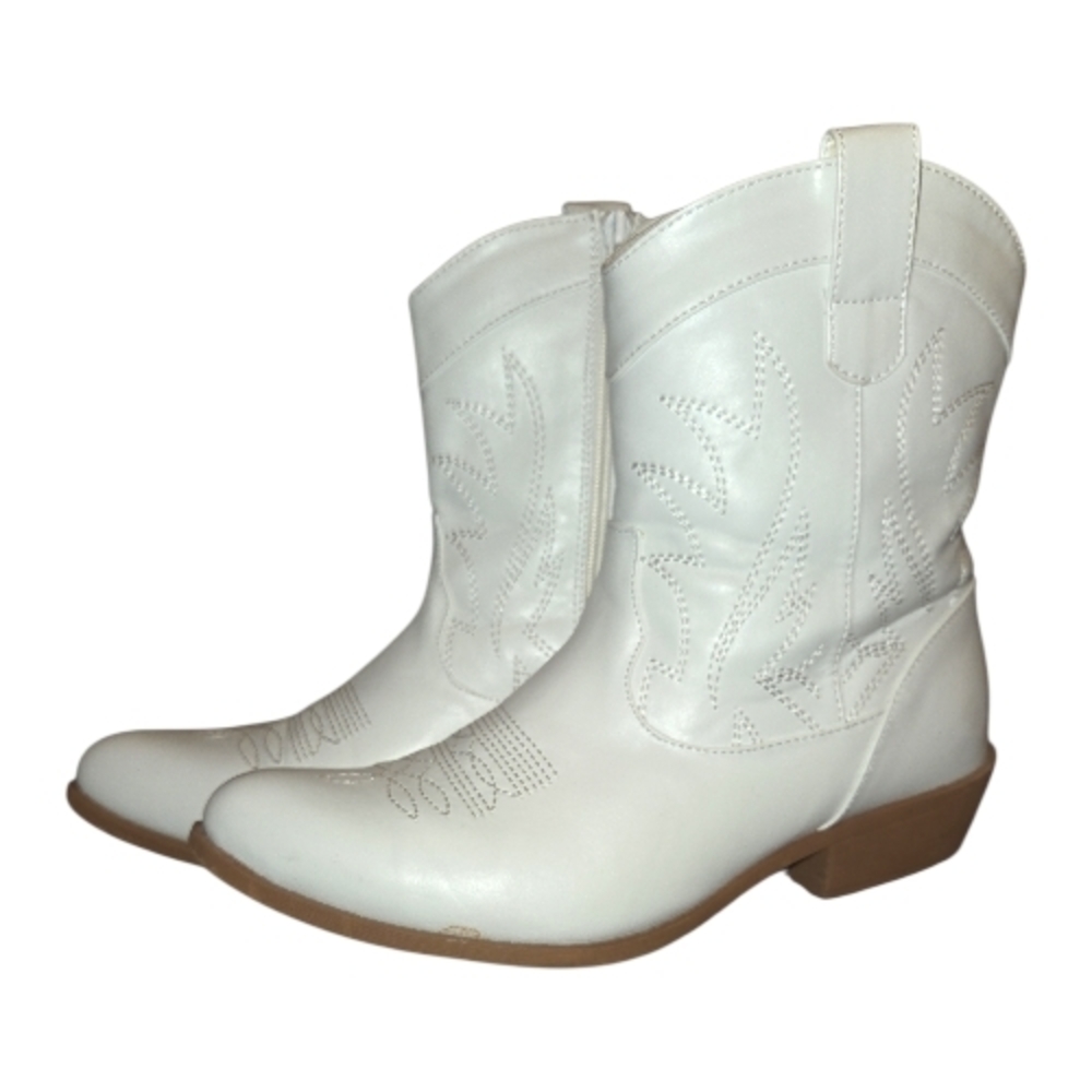 PepPep White Western Cowgirl Boots Size 11 Ankle Boots - Picture 4 of 9